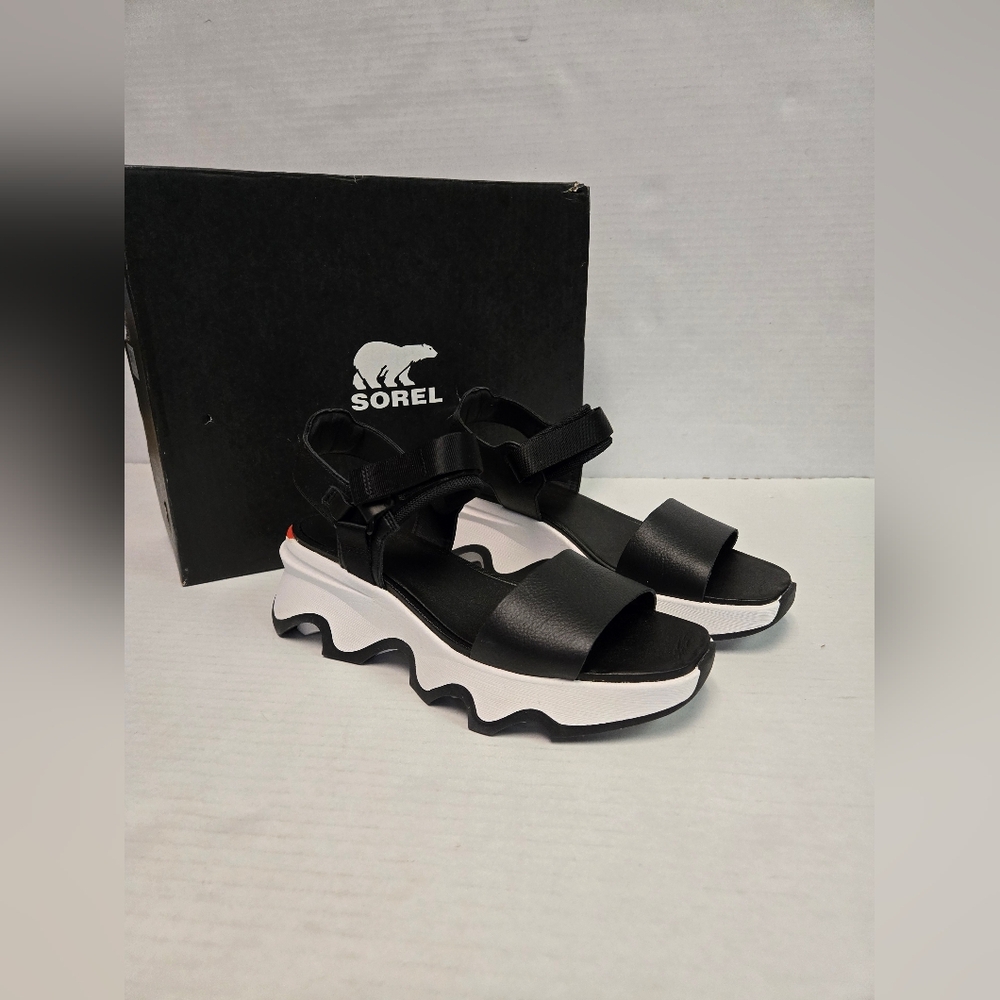 Sorel Women's Kinetic Impact Y Strap High Sandals - Black, Sea Salt Size 9.5 NIB - Picture 7 of 15
